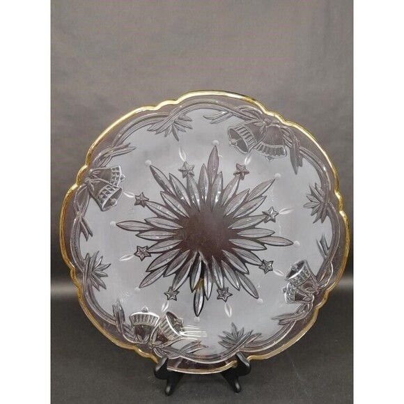 Mikasa Frosted Crystal Winter Bells with Gold trim 14 3/4" Hostess Platter USED - Picture 1 of 5